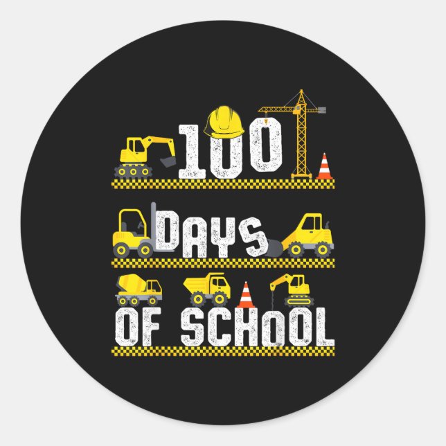 Adesivo Redondo 100 Days Of School Construction Truck 100th Day Bo (Frente)