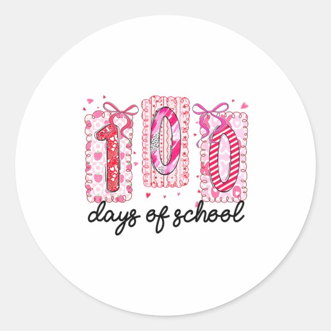 Adesivo Redondo 100 Days Of School Coquette Valentine Girls Teache (Frente)