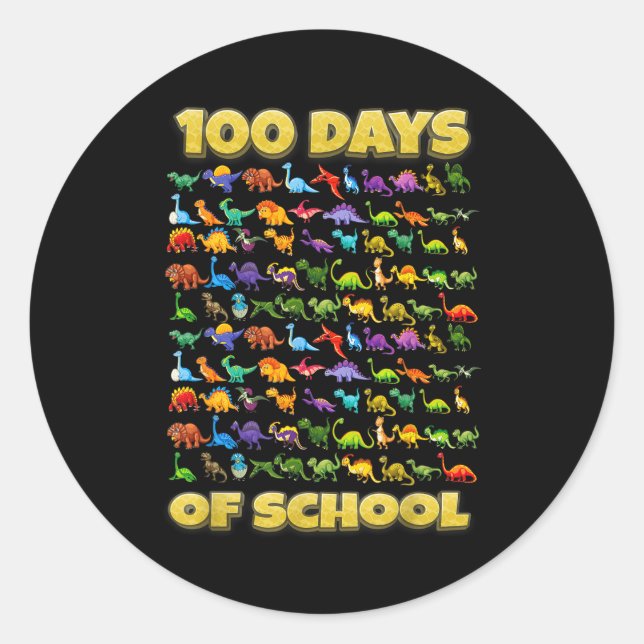 Adesivo Redondo 100 Days Of School Dinosaur 100 Days Smarter  (Frente)