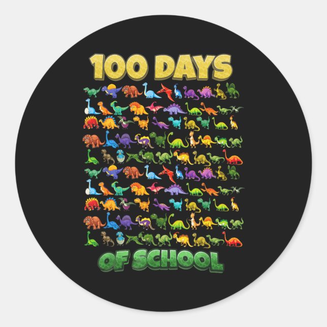 Adesivo Redondo 100 Days Of School Dinosaur 100 Days Smarter  (Frente)