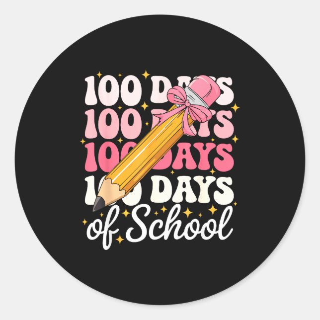 Adesivo Redondo 100 Days Of School Girls Coquette Bow 100th Day Of (Frente)