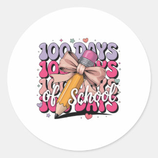 Adesivo Redondo 100 Days Of School Girls Coquette Bow Kids Teacher