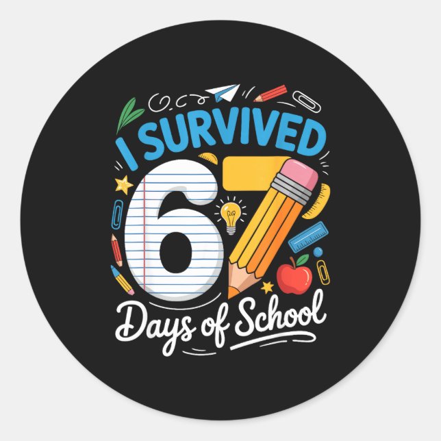 Adesivo Redondo 100 Days Of School I Survived 67 Days Of School Te (Frente)