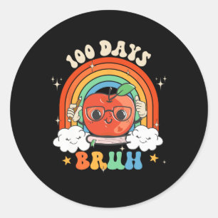 Adesivo Redondo 100 Dias Bruh Apple Rainbow Groovy Kids Toddler Bo