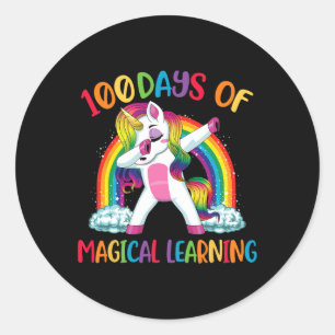 Adesivo Redondo 100 Dias De Aprendizado Mágico Dabbing Garotas Uni