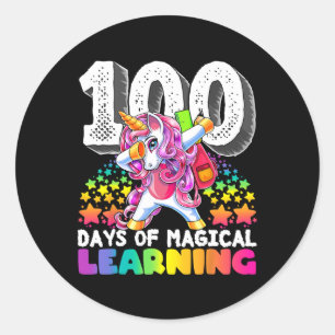 Adesivo Redondo 100 Dias De Aprendizado Mágico Dabbing Unicorn Gif