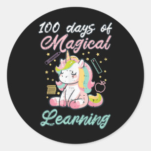 Adesivo Redondo 100 Dias de Aprendizagem Mágica Unicórnio 100 Meni