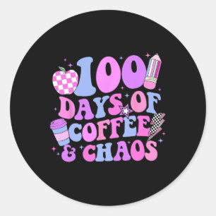Adesivo Redondo 100 Dias De Café E Caos 100º Dia Da Escola T