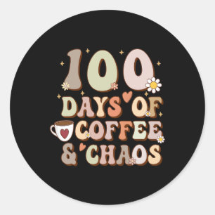 Adesivo Redondo 100 Dias De Café E Caos 100º Dia Da Escola T