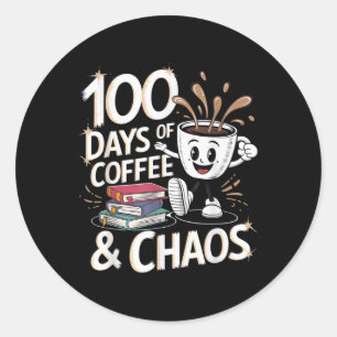 Adesivo Redondo 100 Dias De Café E Caos 100 Dias De Escola