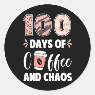 Adesivo Redondo 100 dias de café e caos 100 dias de escola t