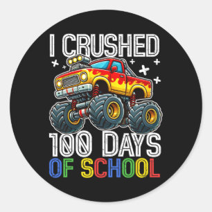 Adesivo Redondo 100 Dias De Caminhão De Monstro Escolar 100.º Dia 
