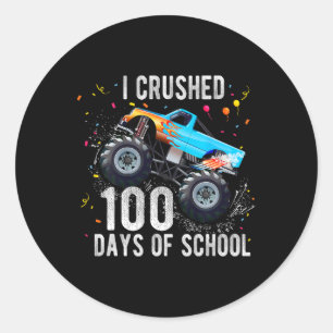 Adesivo Redondo 100 Dias De Caminhão De Monstro Escolar 100.º Dia