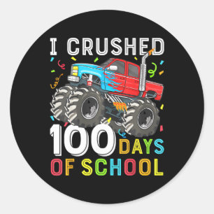 Adesivo Redondo 100 Dias De Caminhão De Monstro Escolar 100.º Dia