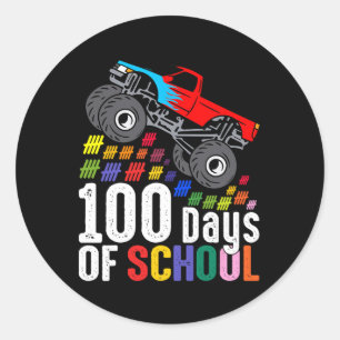 Adesivo Redondo 100 Dias De Caminhão De Monstro Escolar 100.º Dia