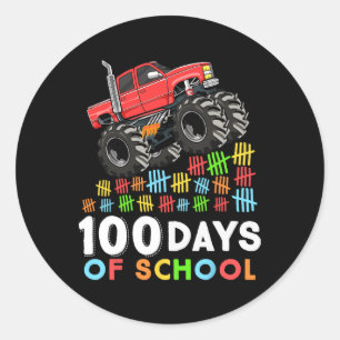 Adesivo Redondo 100 Dias De Caminhão De Monstro Escolar 100.º Dia 