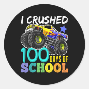 Adesivo Redondo 100 Dias De Caminhão De Monstro Escolar 100 Dias D