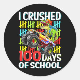 Adesivo Redondo 100 Dias De Caminhão Monstro Da Escola T-rex, 100 
