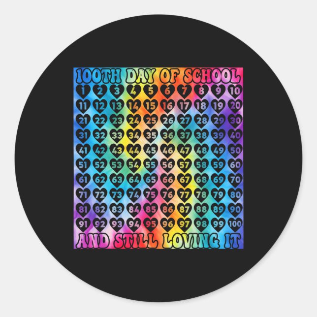 Adesivo Redondo 100 Dias De Corações Secundários Escolares Números (Frente)