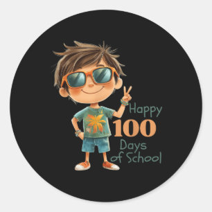 Adesivo Redondo 100 Dias De Crianças De Celebração Escolar, Rapaze