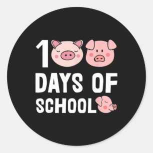 Adesivo Redondo 100 Dias De Ensino De Cartoon De Suíno