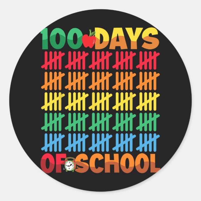 Adesivo Redondo 100 Dias De Ensino Feliz 100º Dia De Ensino (Frente)