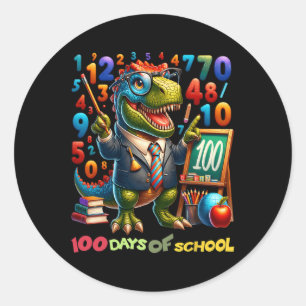 Adesivo Redondo 100 Dias De Ensino T-Rex Math Divertido Para Profe