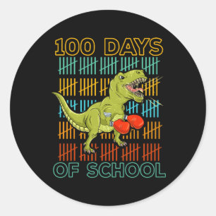 Adesivo Redondo 100 Dias De Escola 2025 Dinosaur Boxing Mma Artes 