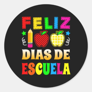 Adesivo Redondo 100 Dias De Escola Espanhola - Feliz 100 Dias De E