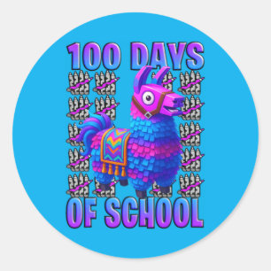 Adesivo Redondo 100 Dias De Escola Llama Jogos Divertidos Crianças