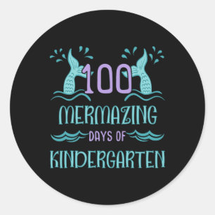 Adesivo Redondo 100 dias de escola para garotas Mermaid Kindergart