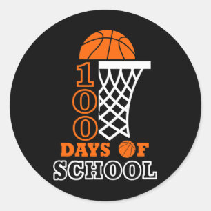 Adesivo Redondo 100 dias de Escolas Crianças de Basquete 100º dia