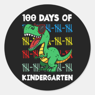 Adesivo Redondo 100 Dias De Estudo De Pré-Escolas T-rex Dino No Ja