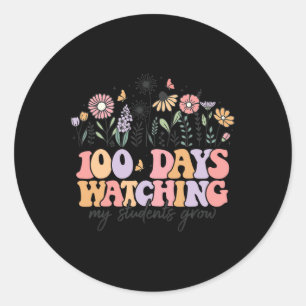 Adesivo Redondo 100 Dias De Flores Selvagens Escolares 100º Dia Da