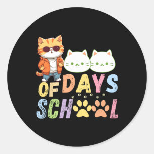 Adesivo Redondo 100 Dias De Gatos Escolares Engraçados 100 Dias De