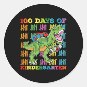 Adesivo Redondo 100 Dias De Jardim De Infância T Rex Dinosaur Scho