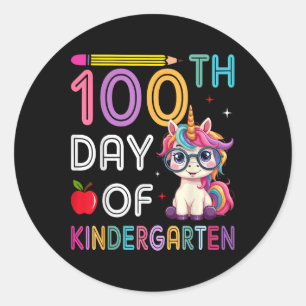 Adesivo Redondo 100 Dias De Jardim De Infância Unicórnio 100º Dia