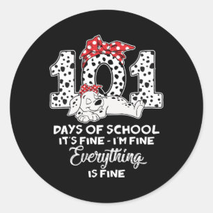 Adesivo Redondo 100 Dias De Menina De Cachorro Dalmaciana Na Escol