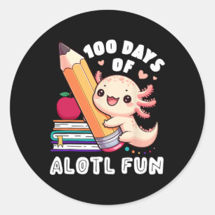 Adesivo Redondo 100 Dias De Professora Da Escola Axolotl Feliz 100