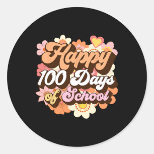 Adesivo Redondo 100 Dias De Professores Crianças Retro Feliz 100º