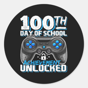 Adesivo Redondo 100 Dias De Realização Escolar Jogo De Vídeo Desbl