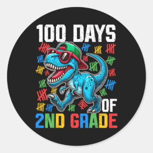 Adesivo Redondo 100 Dias De segundo Dinossauro 100 Dia Da Escola