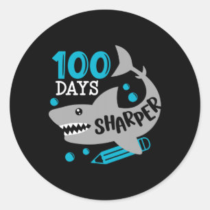 Adesivo Redondo 100 Dias De Sharper Shark 100.º Dia Da Escola Para