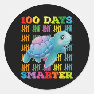 Adesivo Redondo 100 Dias De Tartaruga Mais Inteligente 100.º Dia D