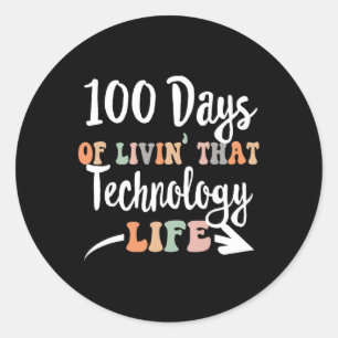 Adesivo Redondo 100 Dias De Tecnologia 100º Dia De Escola Para O T