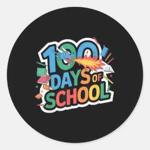 Adesivo Redondo 100 Dias De Tema De Dragão Escolar Crianças Profes