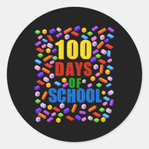 Adesivo Redondo 100 Dias De Tijolos De Construção Escolar Blocos 1