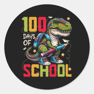 Adesivo Redondo 100 Dias De Trex Escolar 100 Dias Mais Inteligente