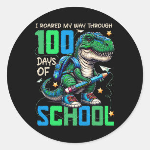 Adesivo Redondo 100 Dias De Trex Escolar 100 Dias Mais Inteligente