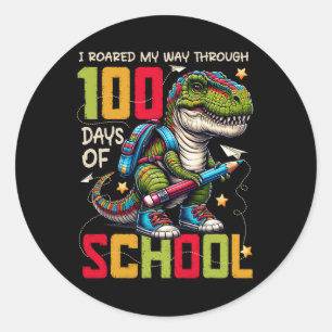 Adesivo Redondo 100 Dias De Trex Escolar 100 Dias Mais Inteligente